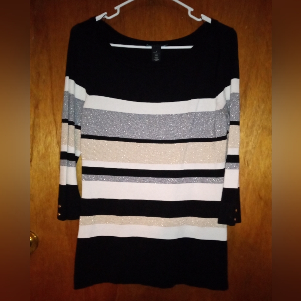 Size Small 3/4 Sleeves White House Black Market Glittery Crew Neck Sweater